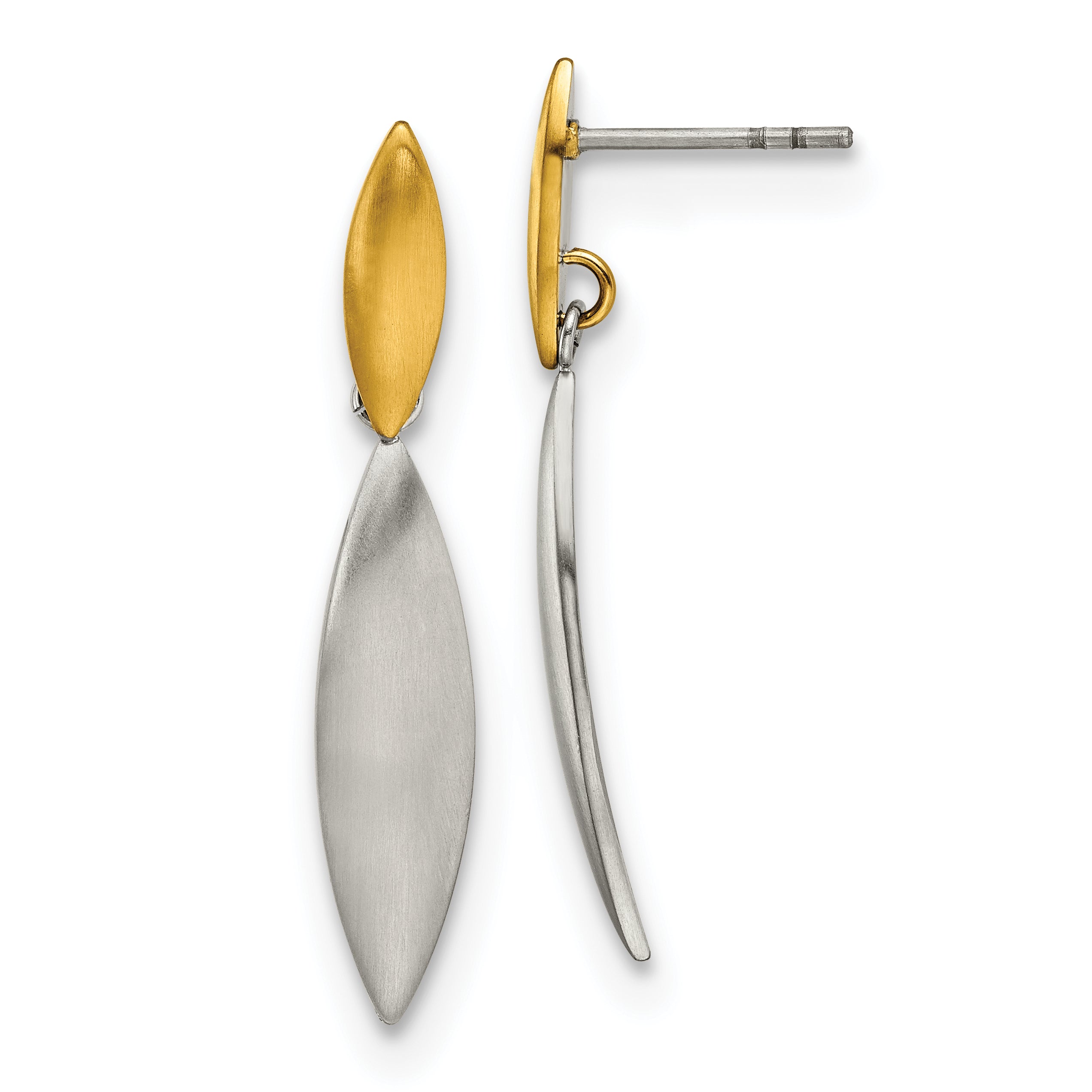 Chisel Stainless Steel Brushed Yellow IP-plated Post Dangle Earrings