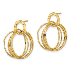 Chisel Stainless Steel Polished and Textured Yellow IP-plated Circles Post Dangle Shepherd Hook Earrings