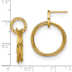 Chisel Stainless Steel Polished and Textured Yellow IP-plated Circles Post Dangle Shepherd Hook Earrings