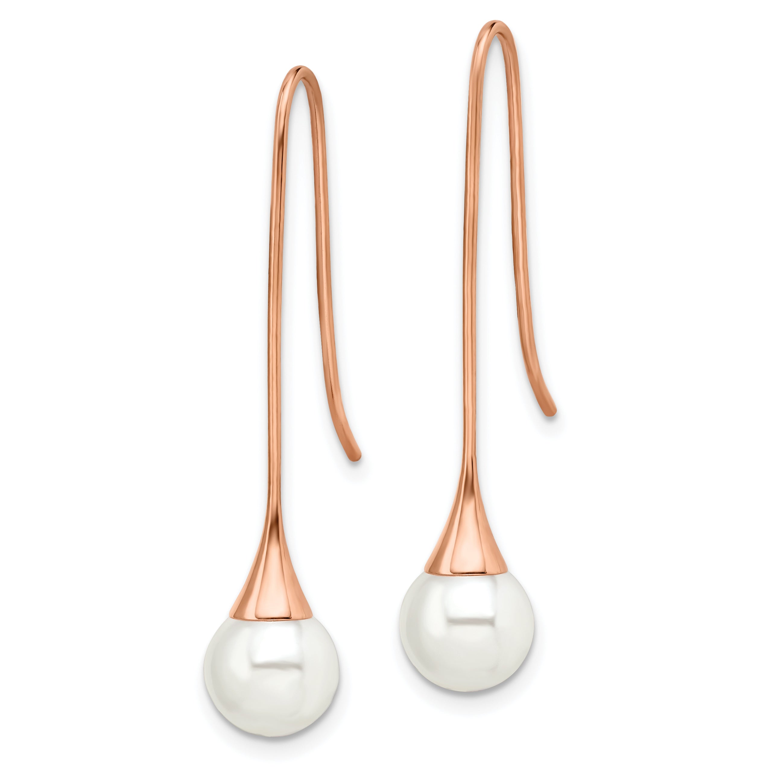 Chisel Stainless Steel Polished Rose IP-plated Imitation Pearl Shepherd Hook Earrings Secondary image