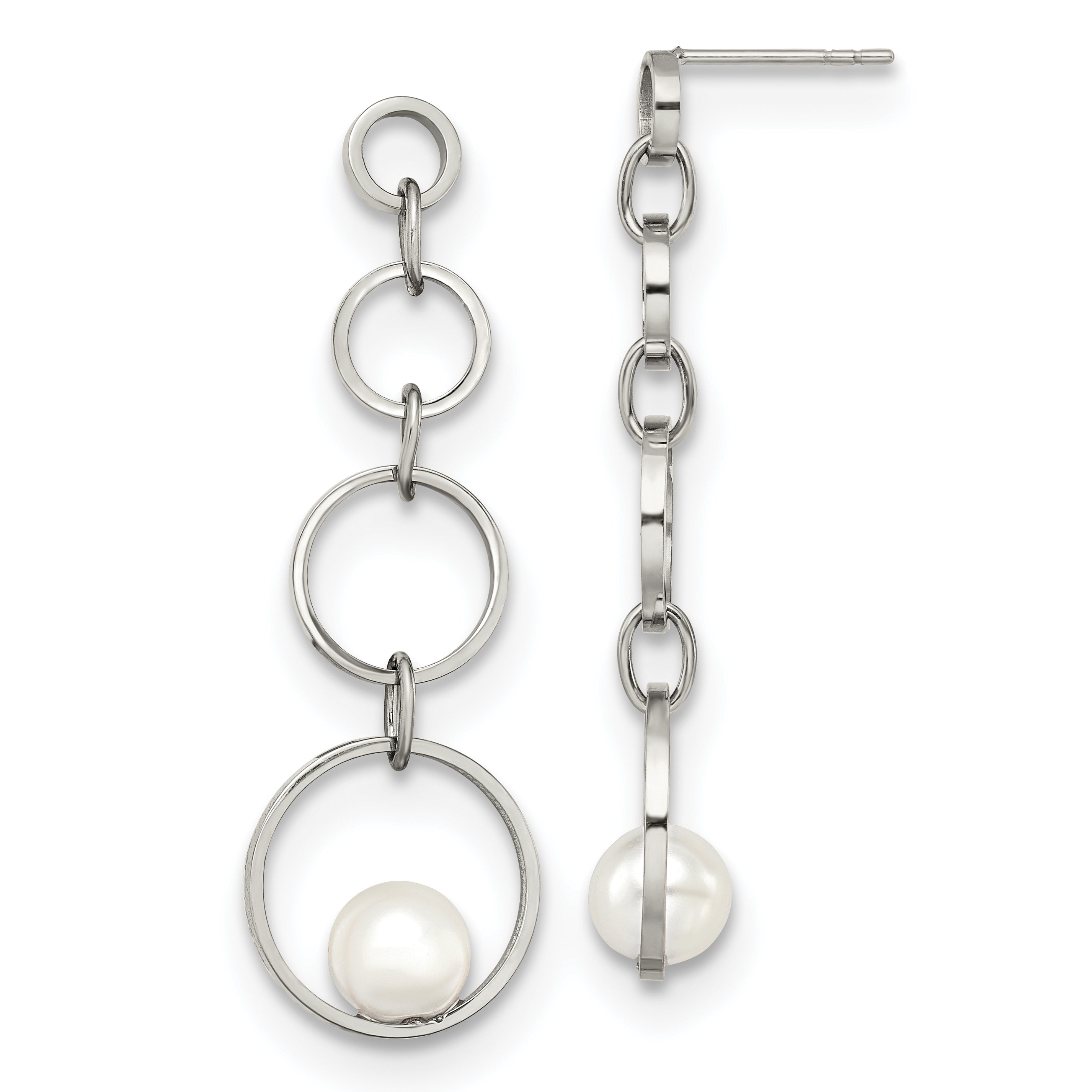 Stainless Steel Polished with Simulated Pearl Post Dangle Earrings Main image
