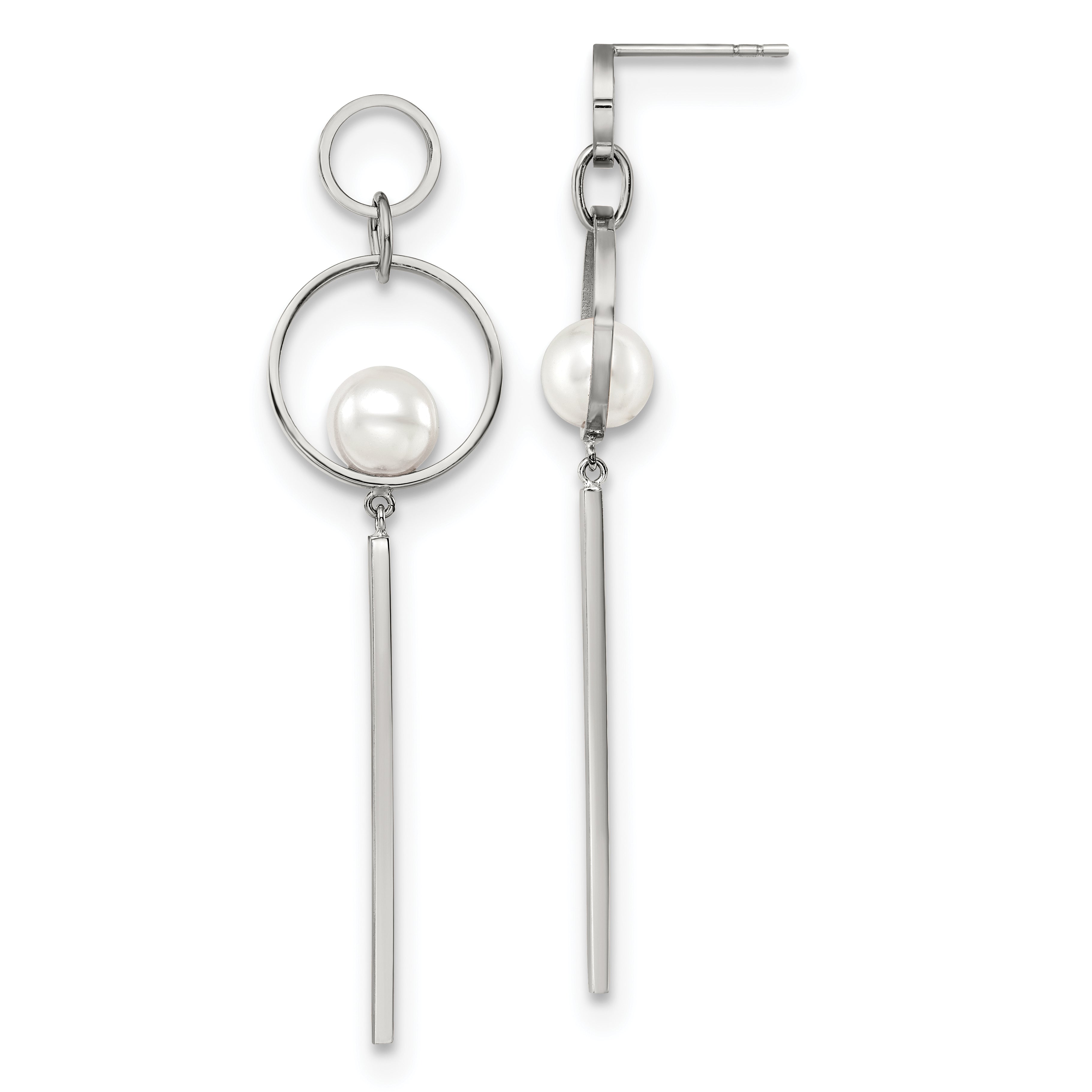 Chisel Stainless Steel Polished with Simulated Pearl Post Dangle Earrings Main image