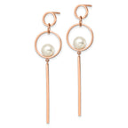Chisel Stainless Steel Polished Rose IP-plated Simulated Pearl Post Dangle Earring