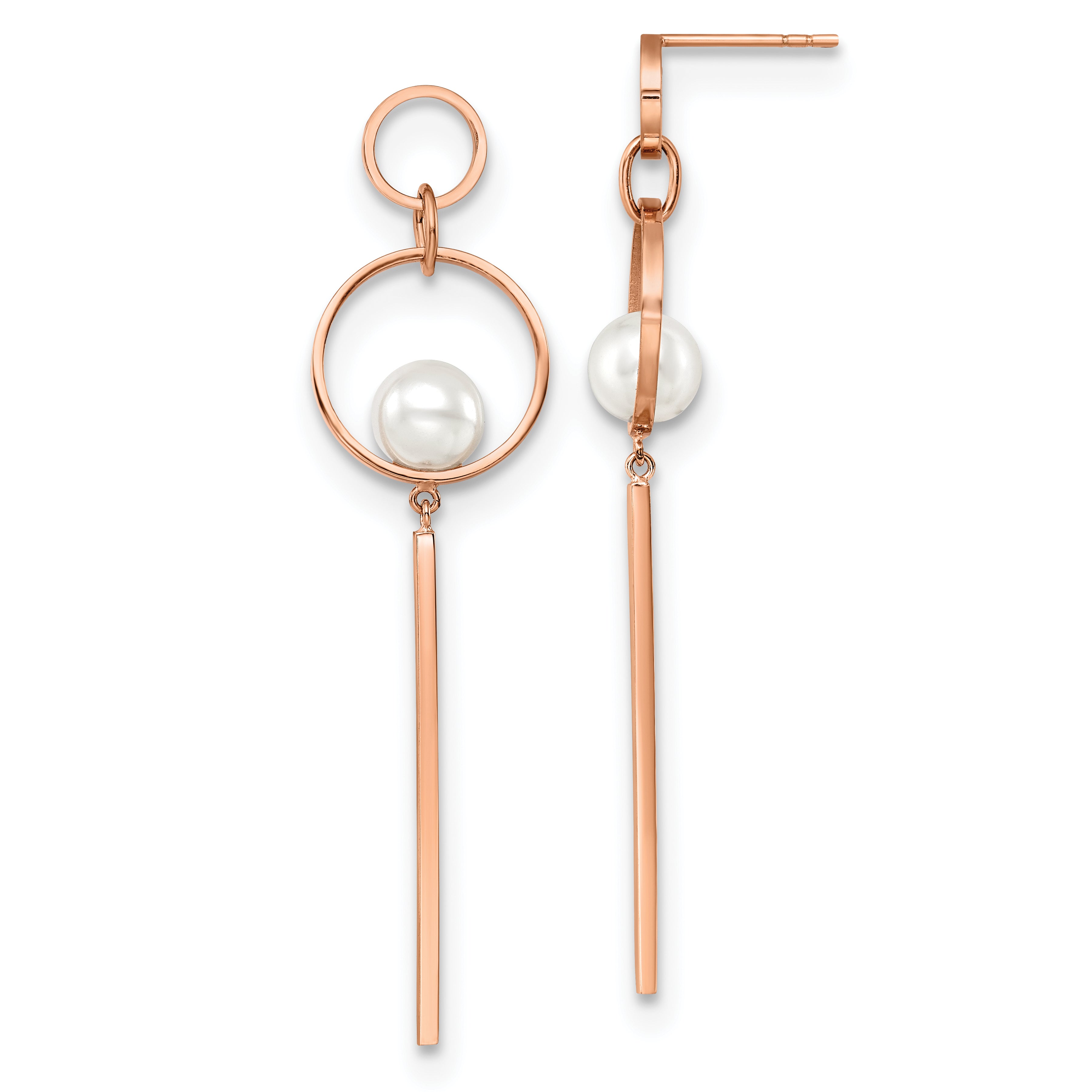 Chisel Stainless Steel Polished Rose IP-plated Simulated Pearl Post Dangle Earring Main image