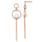 Chisel Stainless Steel Polished Rose IP-plated Simulated Pearl Post Dangle Earring