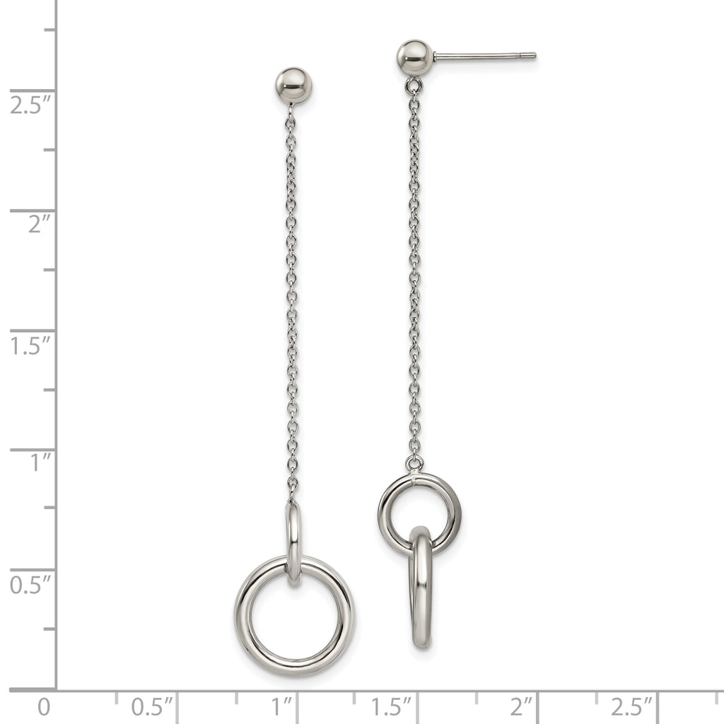 Stainless Steel Polished Circles Post Dangle Earrings