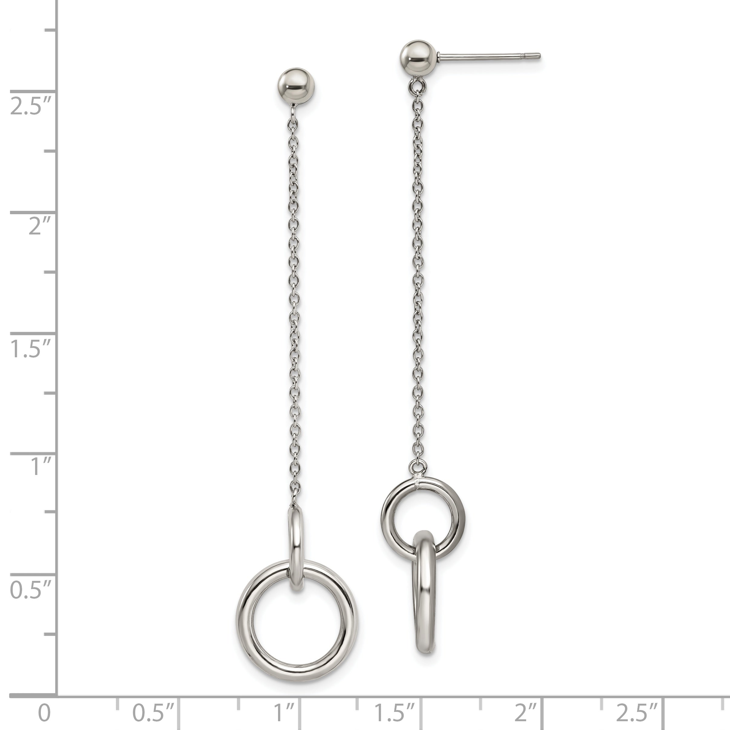 Stainless Steel Polished Circles Post Dangle Earrings