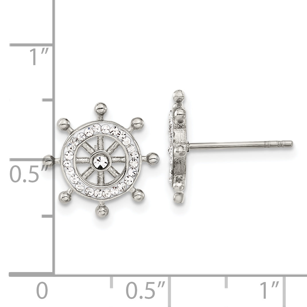 Chisel Stainless Steel Polished Preciosa Crystal Ship Wheel Post Earrings