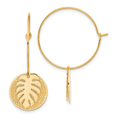 Chisel Stainless Steel Polished Textured Yellow IP-plated Leaf Dangle Hoop Earrings