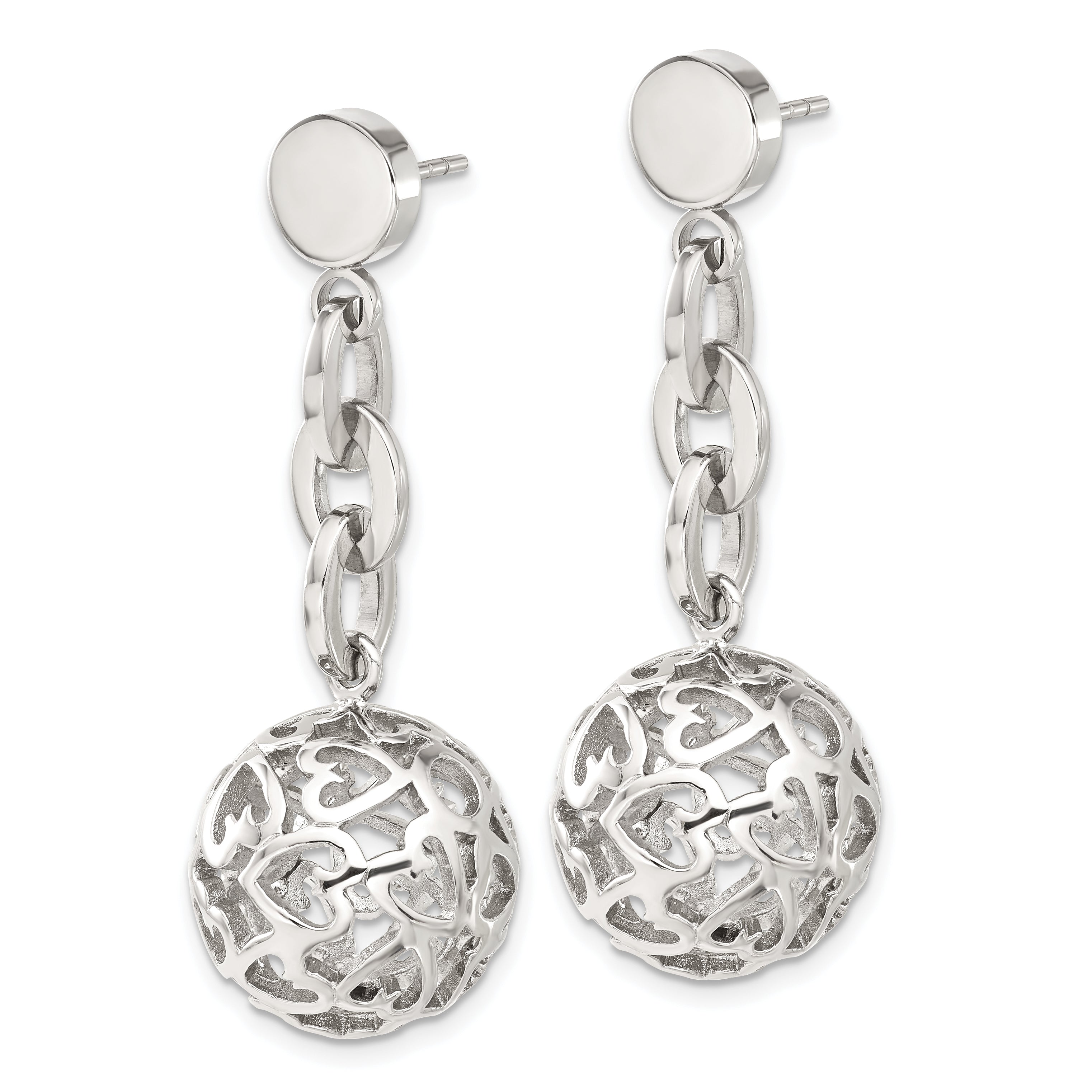 Stainless Steel Heart Cutout Dangle Earrings with Polished Finish Gift Ready