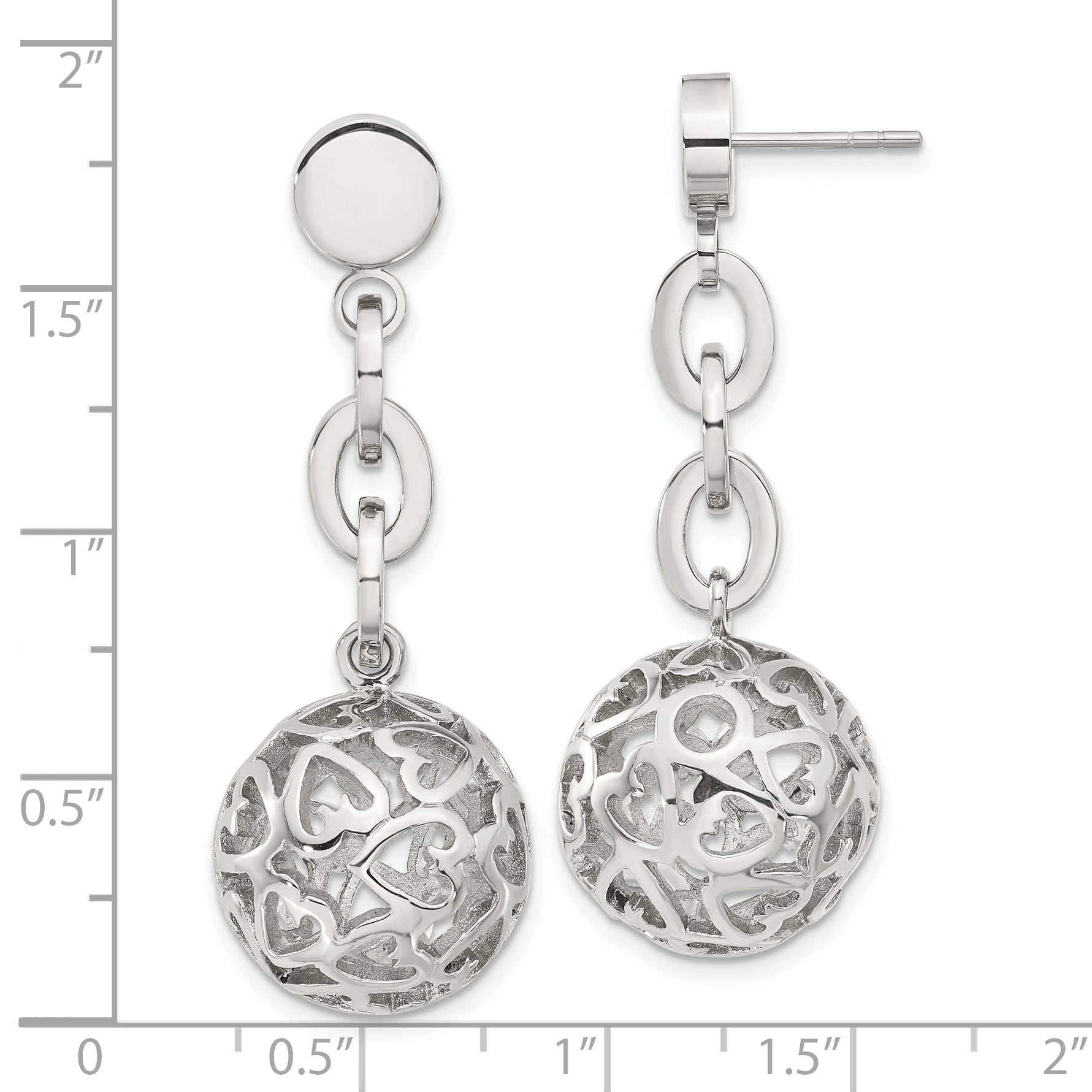 Stainless Steel Heart Cutout Dangle Earrings with Polished Finish Gift Ready