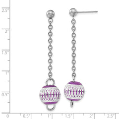Sophia Jewelers Polished Stainless Steel Purple Diamond-Cut Dangle Earrings