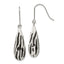 Stainless Steel Black Resin Striped Polished Teardrop Dangle Earrings