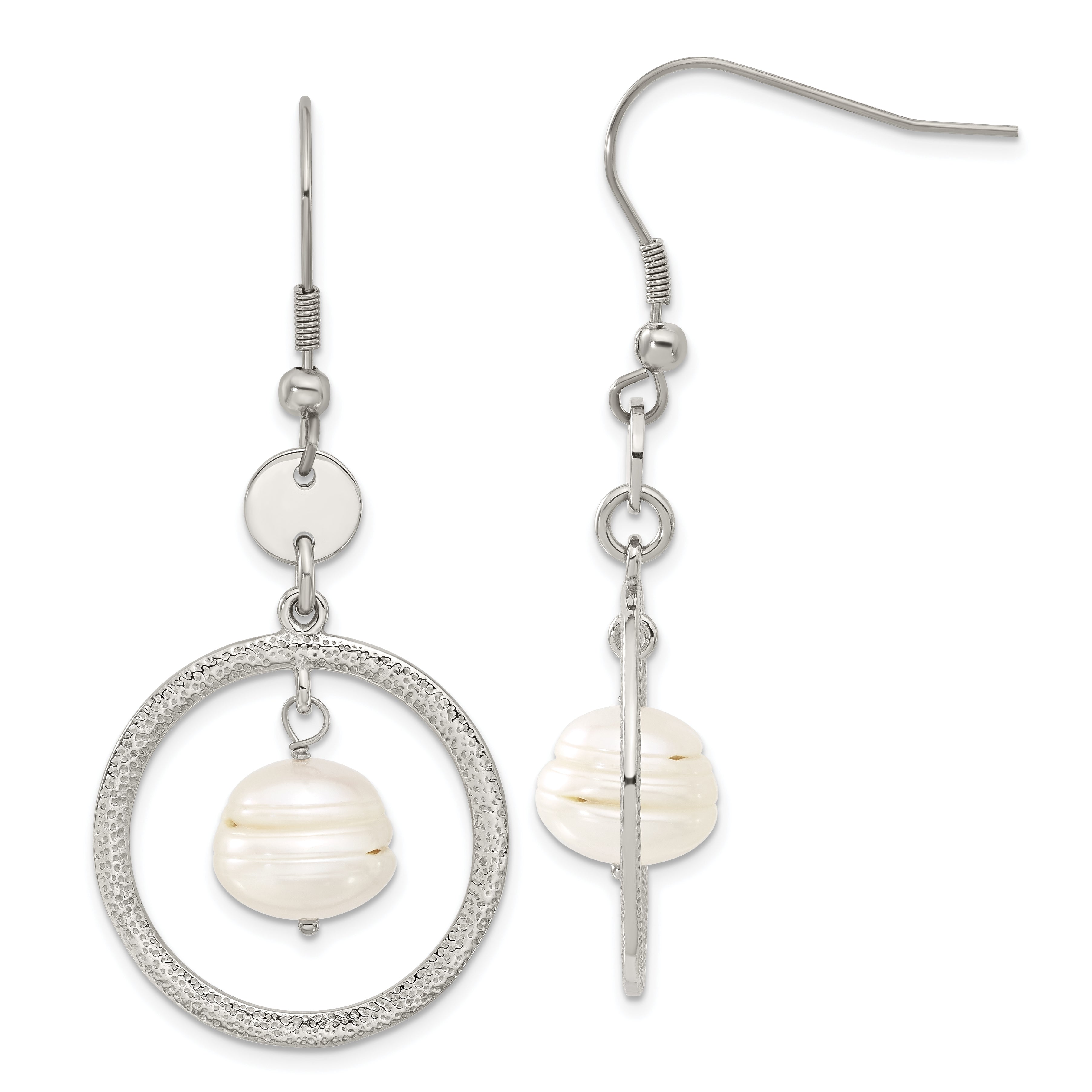Stainless Steel FW Cultured Pearl Circle Dangle Earrings Main image