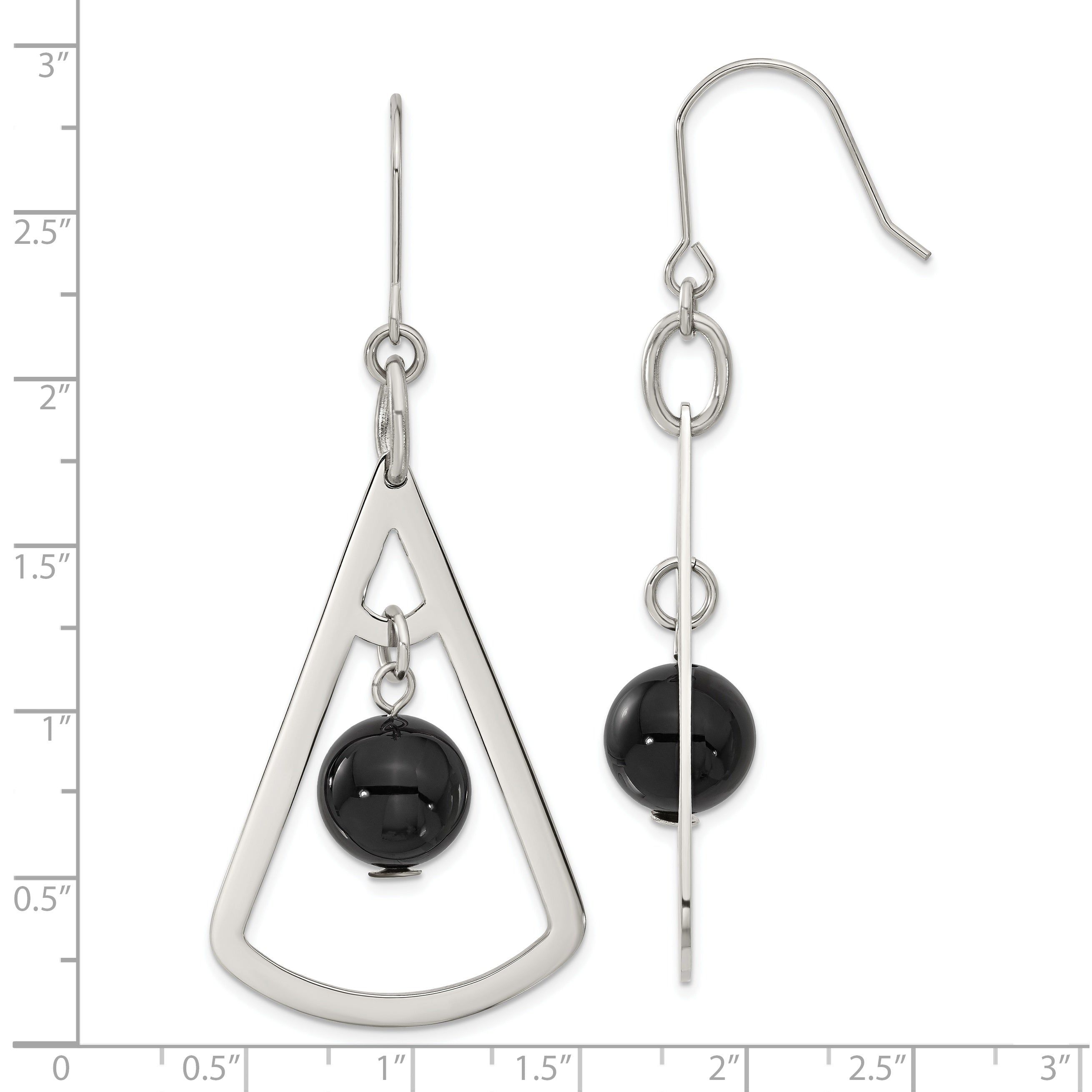 Sophia Jewelers Stainless Steel Onyx Dangle Earrings with Polished Finish