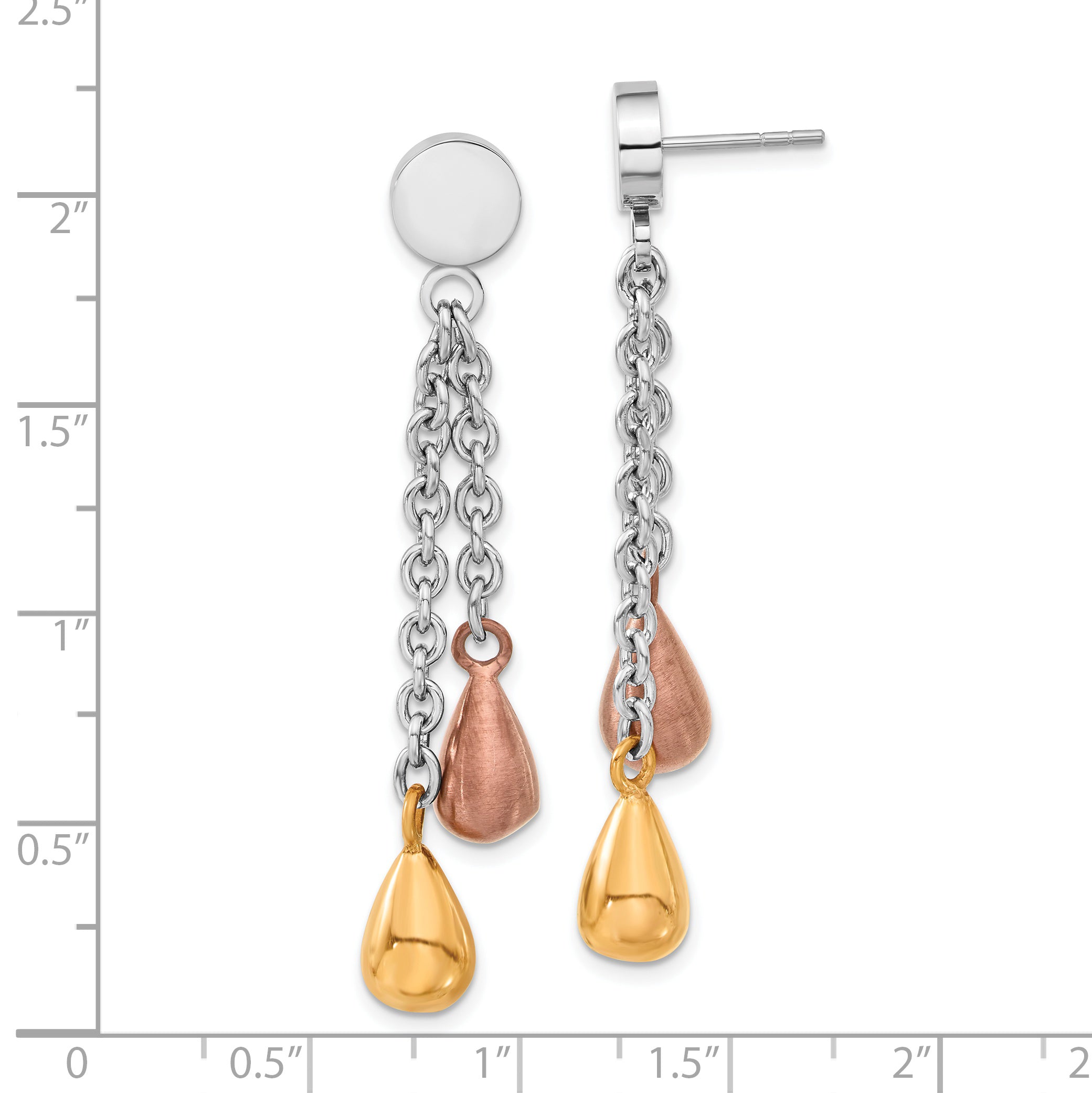 Polished Stainless Steel Teardrop Dangle Earrings with Multi-Tone IP Finish