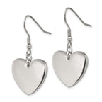 Chisel Stainless Steel Heart Dangle Earrings with Polished Engravable Finish