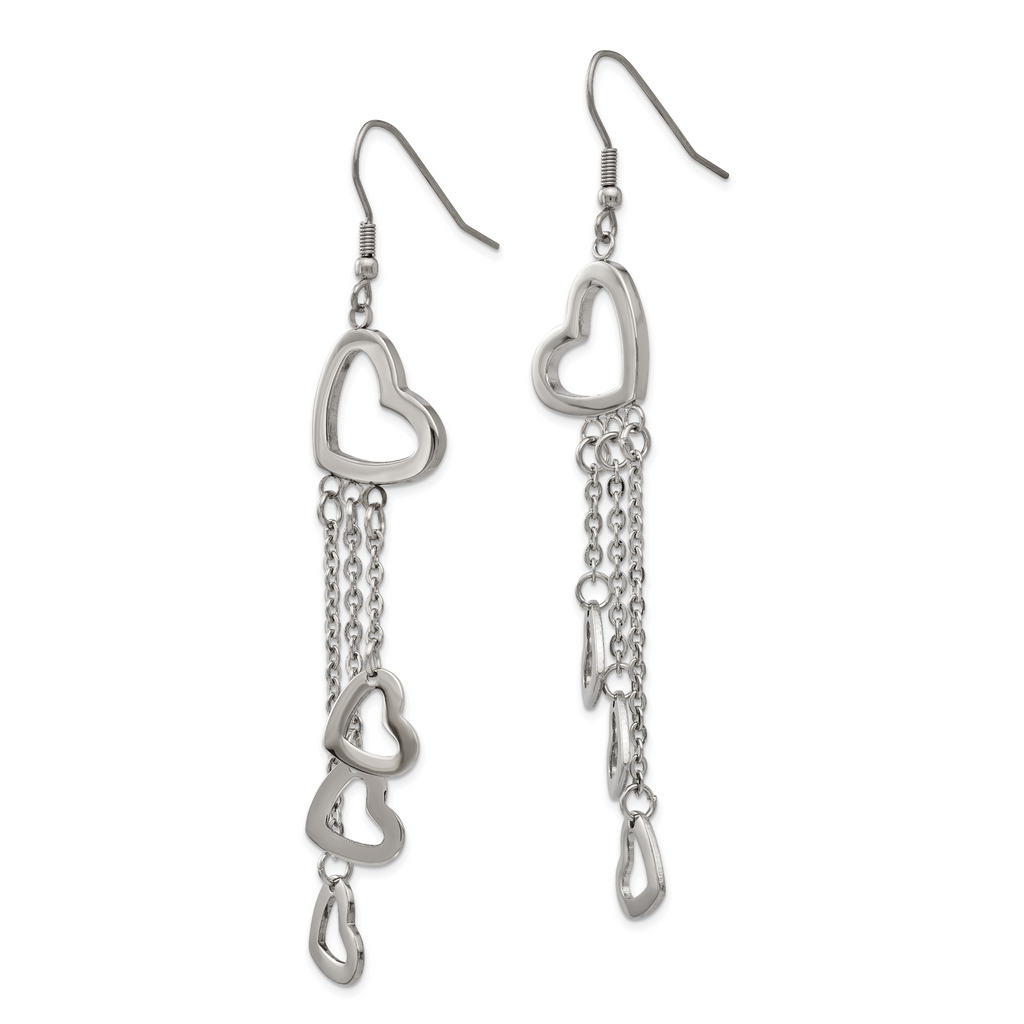 Polished Hearts Dangle Earrings in Stainless Steel