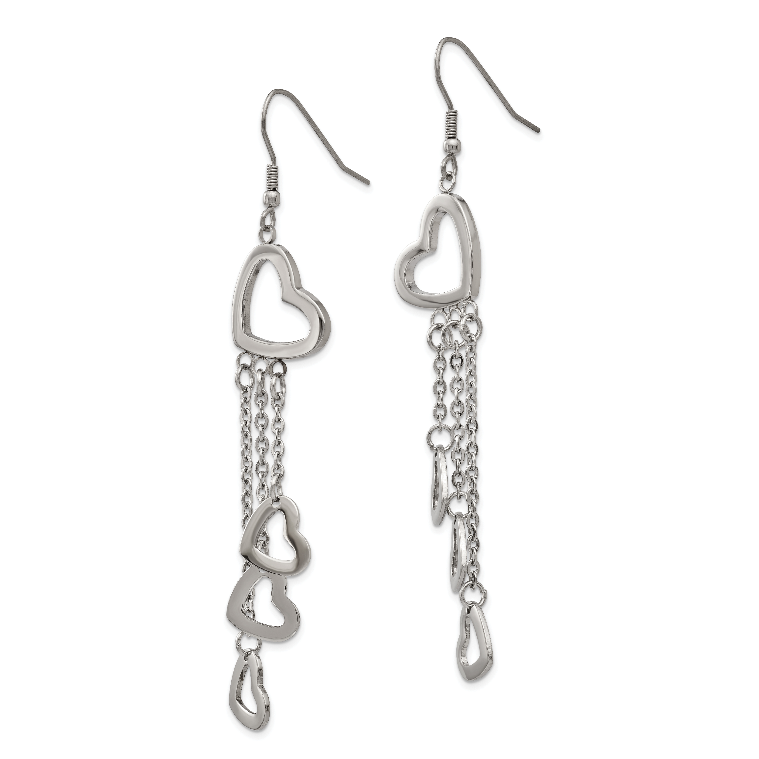 Polished Hearts Dangle Earrings in Stainless Steel