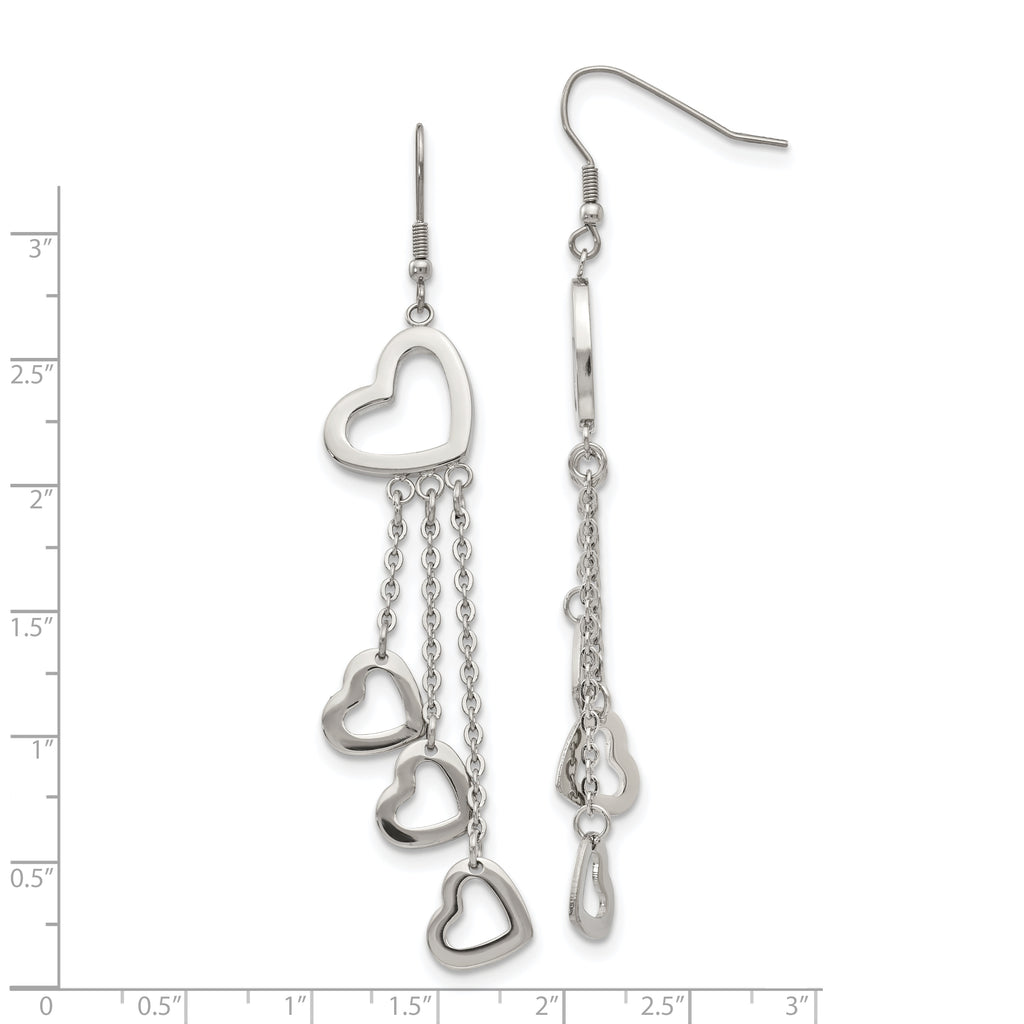 Polished Hearts Dangle Earrings in Stainless Steel