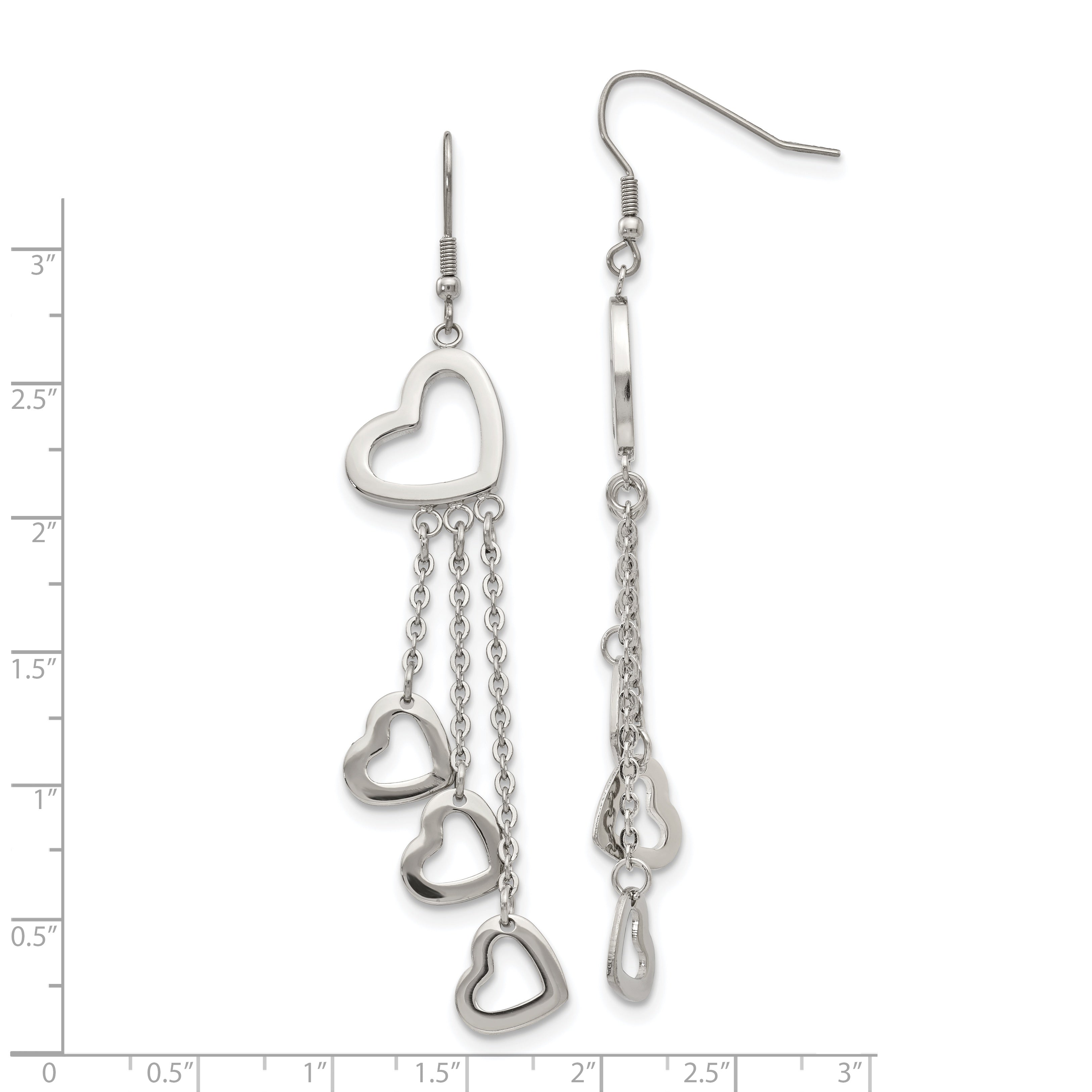Polished Hearts Dangle Earrings in Stainless Steel