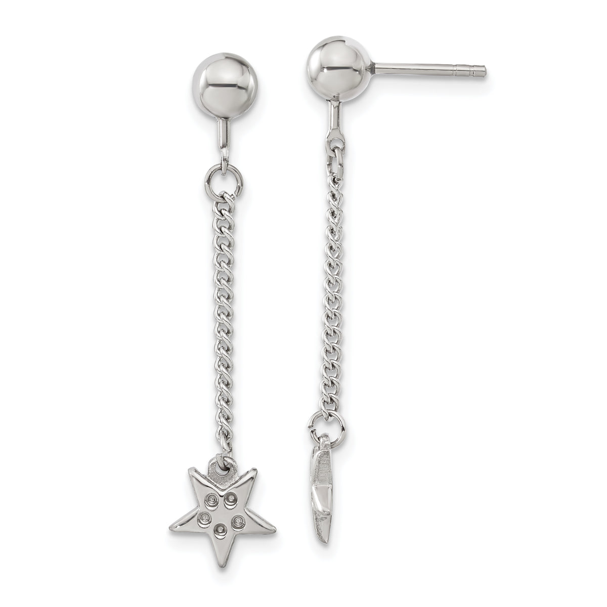Stainless Steel Polished Star Post Dangle Earrings