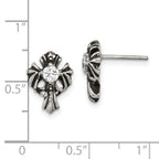 Sophia Jewelers Stainless Steel CZ Cross Earrings Antiqued Polished Finish