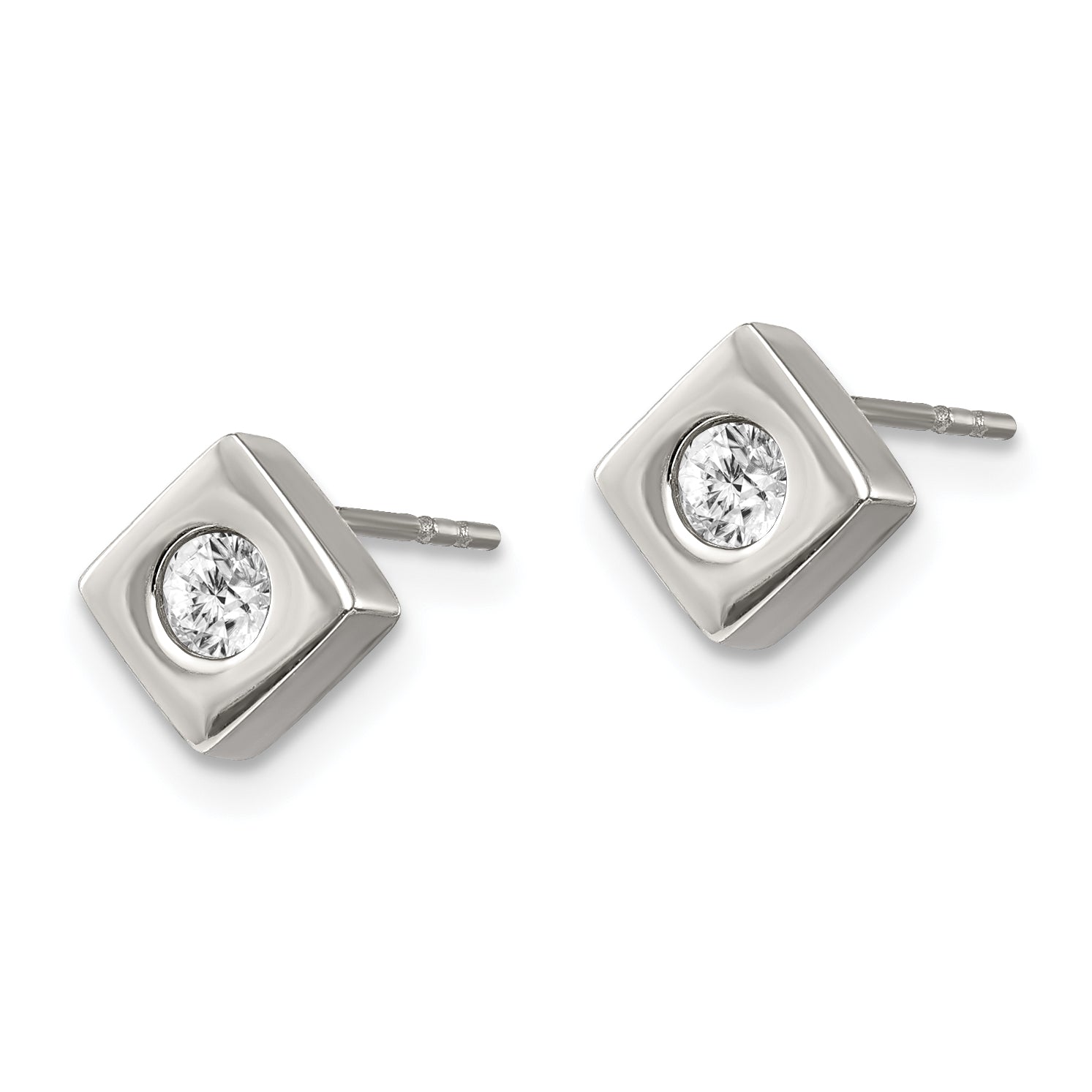 Sophia Jewelers Stainless Steel Brushed CZ Unisex Earrings Gift Ready