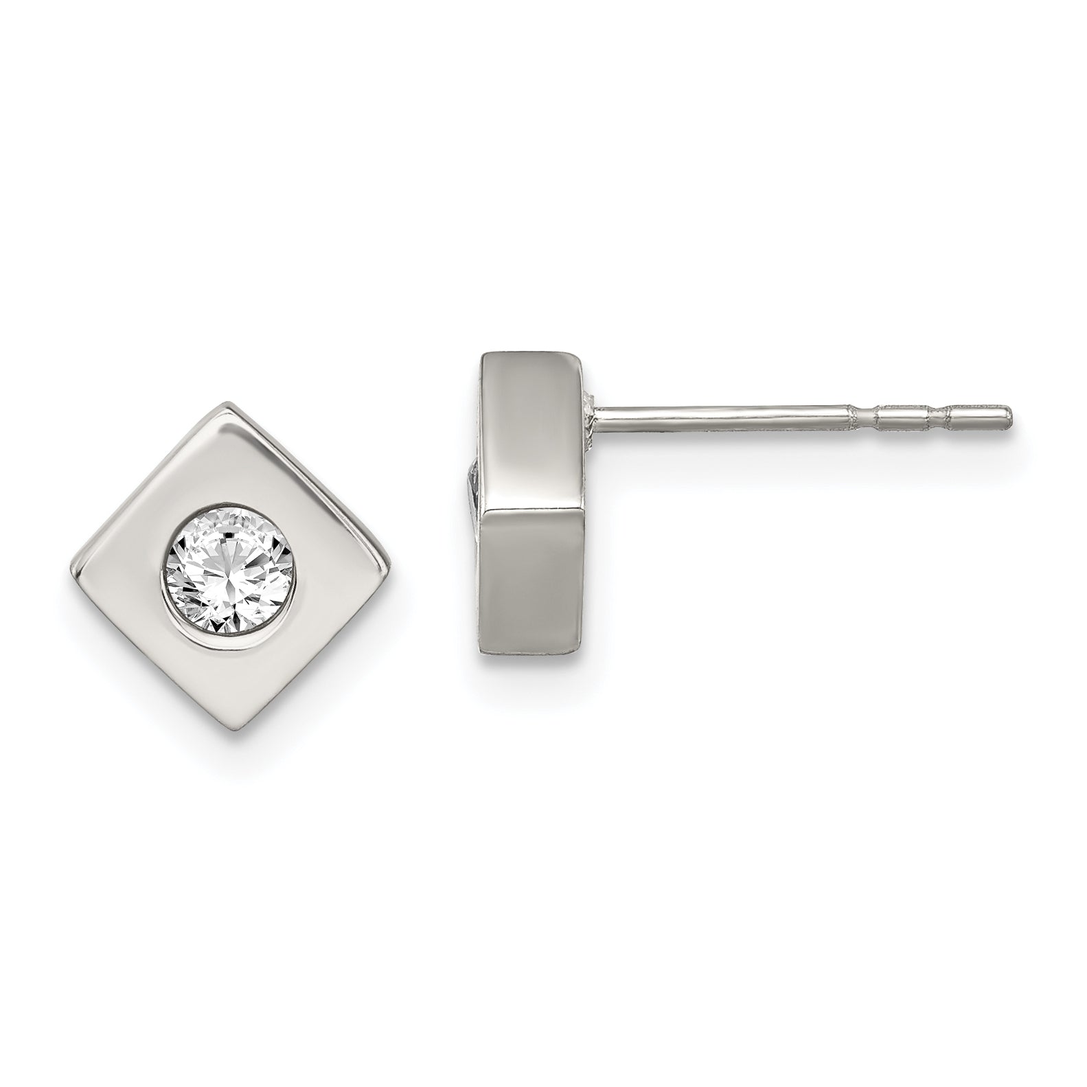 Chisel Stainless Steel Brushed with CZ Diamond-shaped Post Earrings Main image