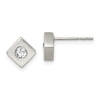 Chisel Stainless Steel Brushed with CZ Diamond-shaped Post Earrings
