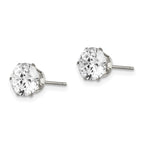 Round CZ Stud Earrings in Stainless Steel, 7mm