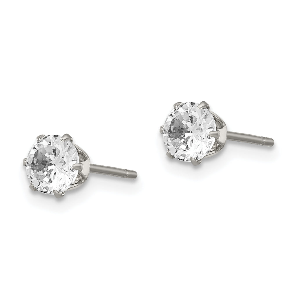 Round CZ Stud Earrings in Stainless Steel, 5mm