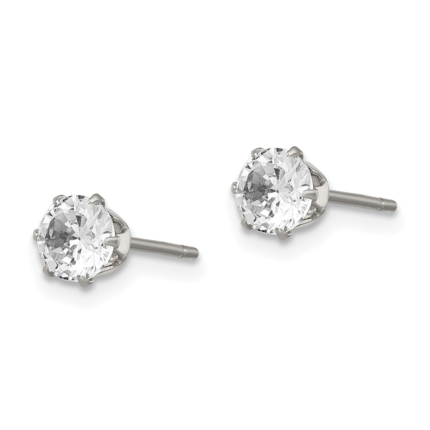 Round CZ Stud Earrings in Stainless Steel, 5mm
