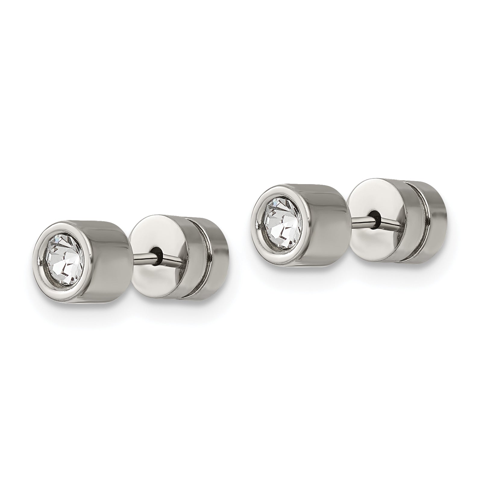 Sophia Jewelers Polished Stainless Steel Unisex CZ Stud Earrings Gift Ready Secondary image