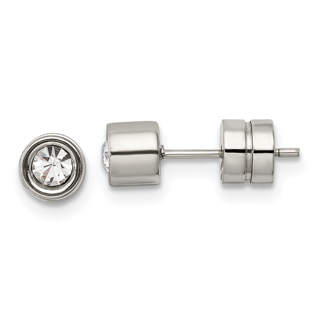 Chisel Stainless Steel Polished CZ Bezel Post Earrings