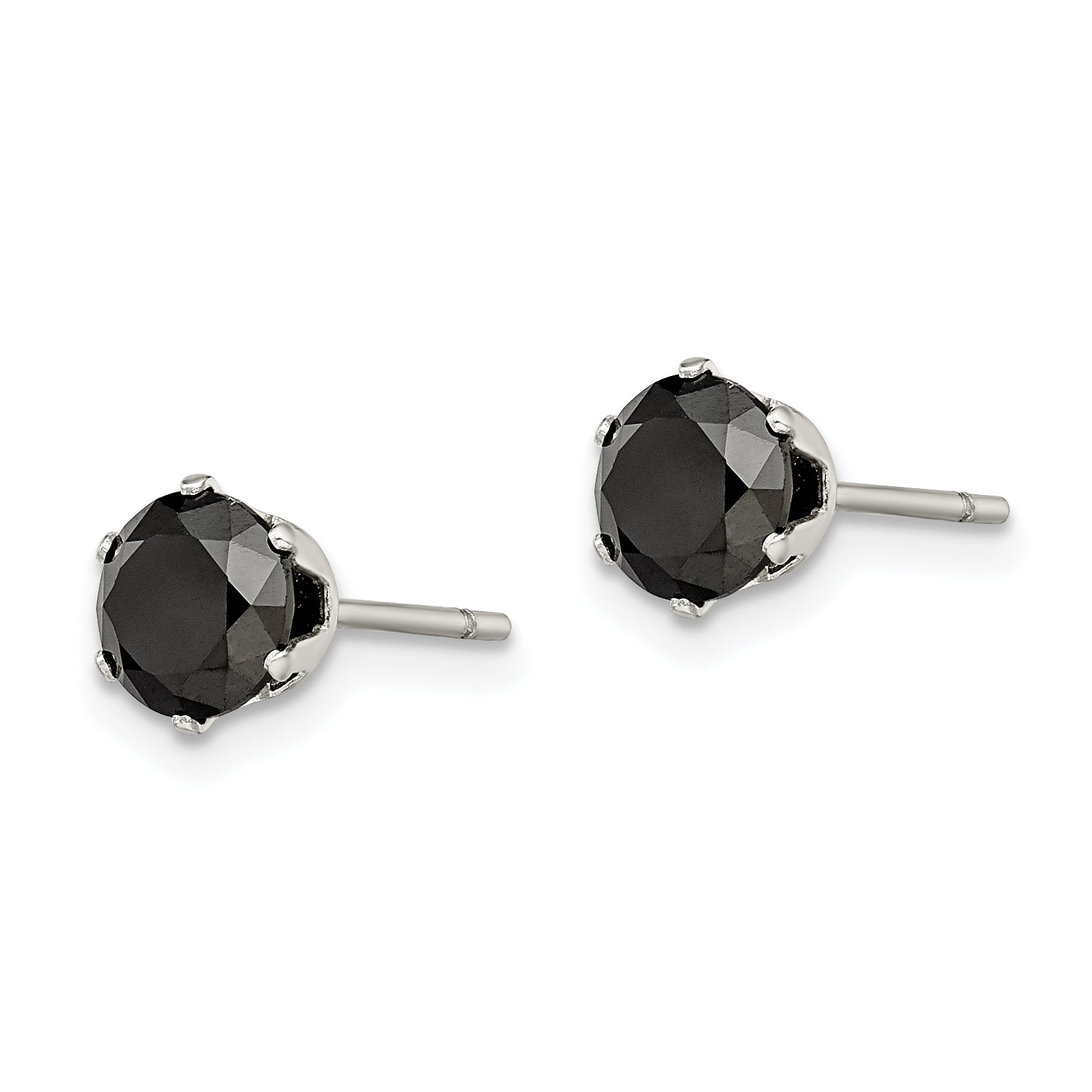 Chisel Stainless Steel Polished 6mm Black Round CZ Stud Post Earrings