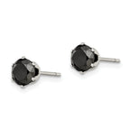 Black CZ Stud Earrings in Stainless Steel, 6mm