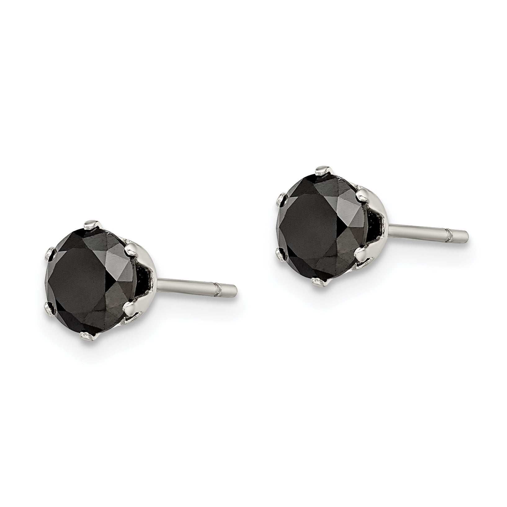 Black CZ Stud Earrings in Stainless Steel, 6mm