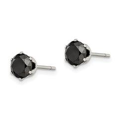 Chisel Stainless Steel Polished 6mm Black Round CZ Stud Post Earrings