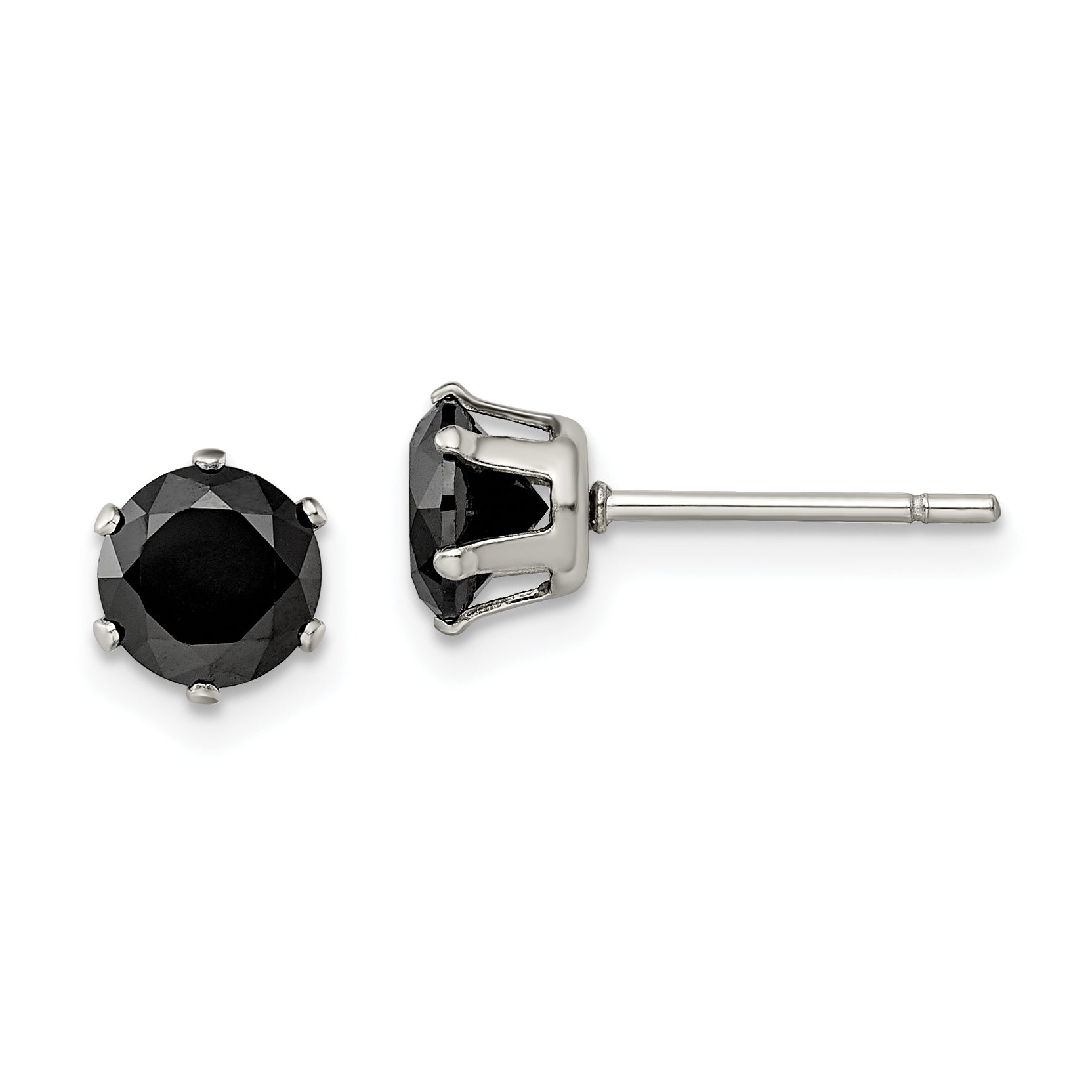 Chisel Stainless Steel Polished 6mm Black Round CZ Stud Post Earrings