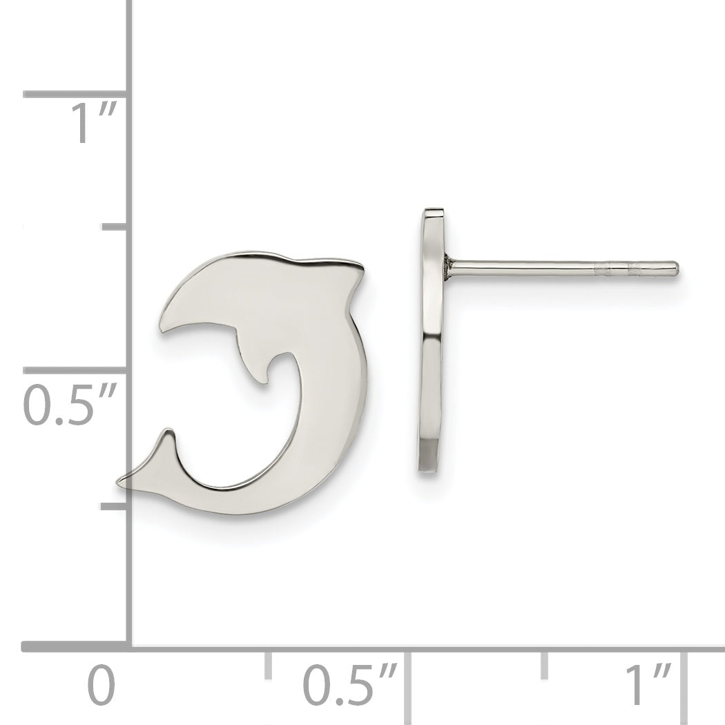 Stainless Steel Dolphin Earrings with Polished Finish in Gift Pouch