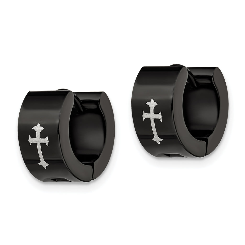 Cross Hinged Hoop Earrings in Black IP-Plated Stainless Steel