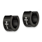 Cross Hinged Hoop Earrings in Black IP-Plated Stainless Steel