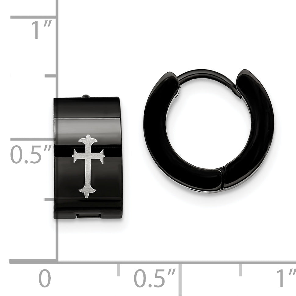 Cross Hinged Hoop Earrings in Black IP-Plated Stainless Steel