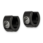 Chisel Stainless Steel Black Hoop Earrings with Yin Yang Design Unisex