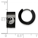 Chisel Stainless Steel Black Hoop Earrings with Yin Yang Design Unisex
