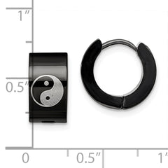 Chisel Stainless Steel Black Hoop Earrings with Yin Yang Design Unisex