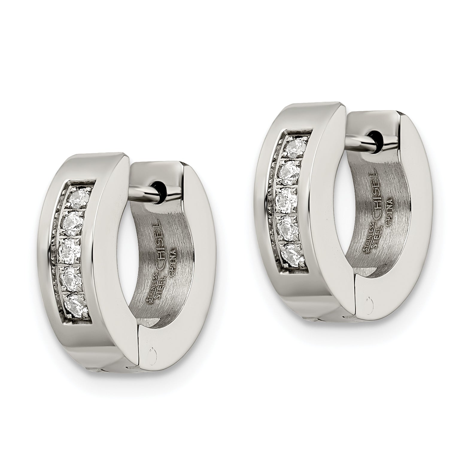 Sophia Jewelers Stainless Steel Unisex Hinged Hoop Earrings with CZ Huggie