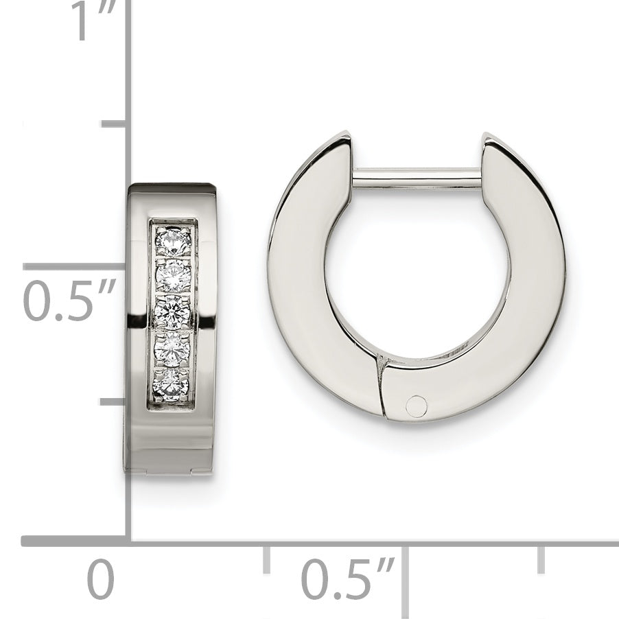 Sophia Jewelers Stainless Steel Unisex Hinged Hoop Earrings with CZ Huggie