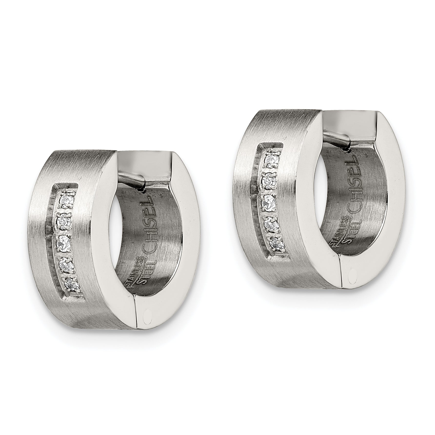 Sophia Jewelers Unisex Stainless Steel CZ Hoop Earrings Polished & Brushed